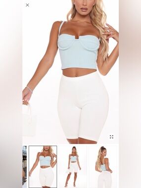 Fashion Nova Pale Blue Textured Bustier Crop